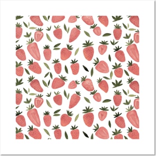 Watercolor strawberries pattern - dusty pink Posters and Art